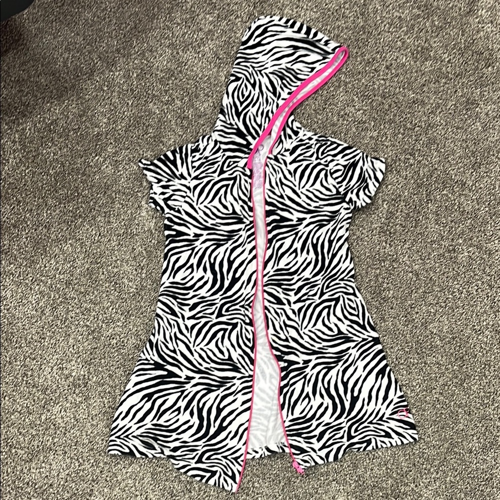 Zebra Print Hooded Vest with Pink Trim